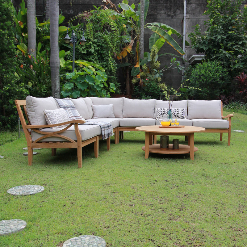 Birch Lane™ Heritage Brunswick Teak Patio Sectional with Cushions Wayfair